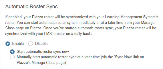 Piazza roster sync setting