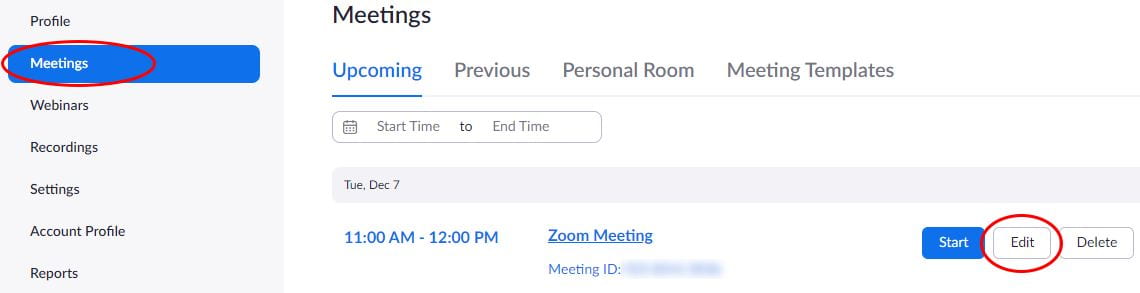 Zoom meeting list