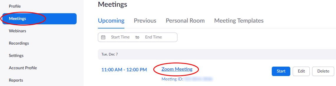 Zoom scheduled meetings