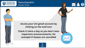 A cartoon character points out the email icon on the portal
