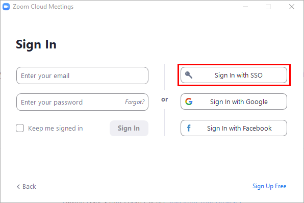Zoom sign-in page