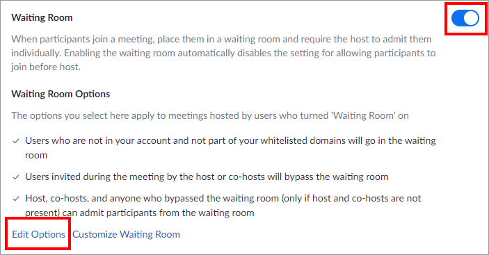 Zoom settings waiting room