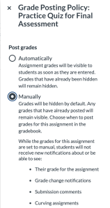 Canvas' Gradebook, grade posting policy options