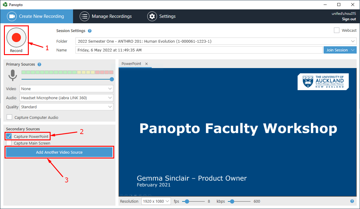 Screenshot of Panopto app