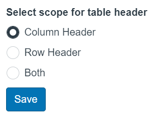 Select the scope for table headers in UDOIT